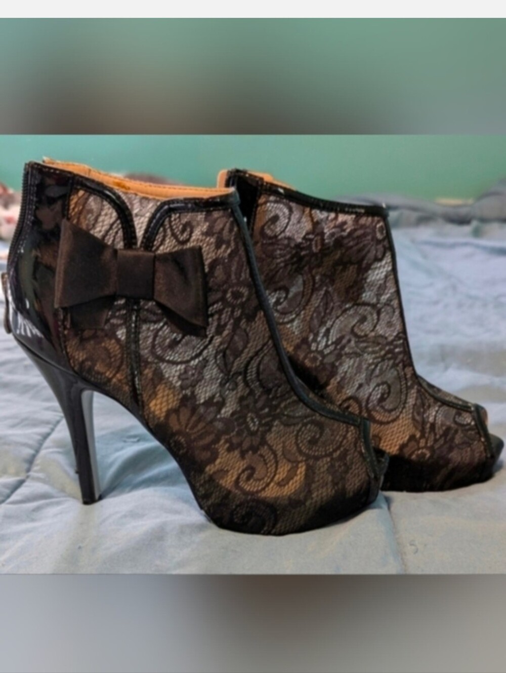 Jeanne Beker Elegant Black Lace Ankle Boots